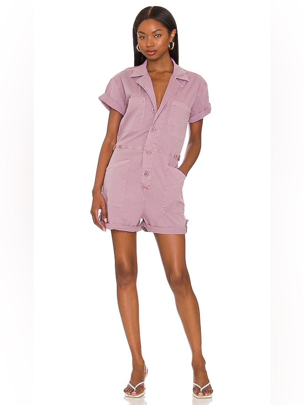 Pistola Parker Short Sleeve Utility Romper in Lilac Dust Utility Chic Size XS